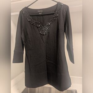 BCBGMaxAzria Black Beaded V-Neck Tunic - Small